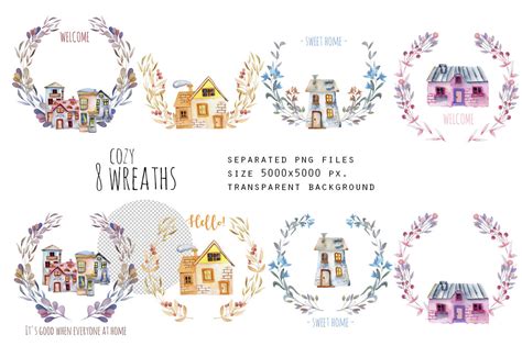 Small town. Watercolor clip art set. By HappyWatercolorShop | TheHungryJPEG