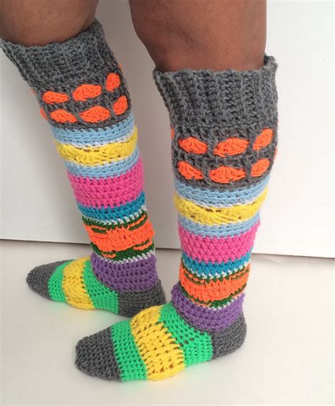 Crochet Knee High Socks Crochet Colourful Hippie Socks