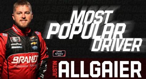 Justin Allgaier Wins Most Popular Driver Award in Xfinity Series