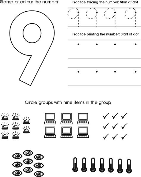 Free Number 9 Worksheets | Activity Shelter