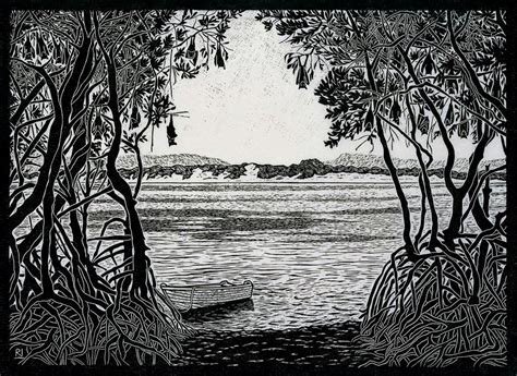 Landscape, trees & water - Linocuts — Rachel Newling