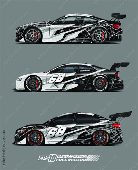 Racing car wrap design vector set. Graphic abstract stripe racing background kit designs for ...