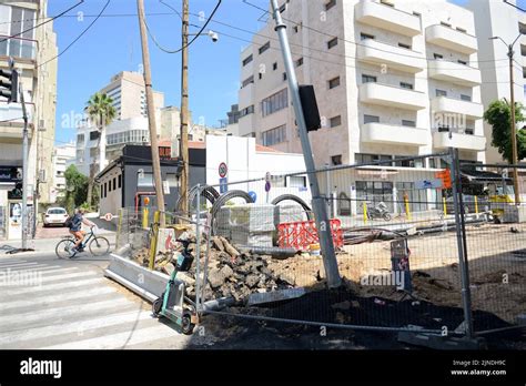 Construction of the Light Rail Purple line on Ben Yehuda street in Tel ...