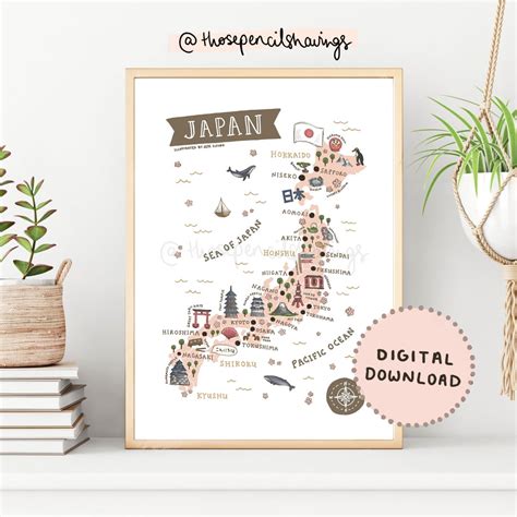 Map of Japan Cute Illustrated Japan Map Travel Map Gift Educational Print Japanese Classroom ...