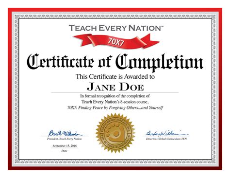 70X7 Certificate of Course Completion Download Free – Teach Every Nation