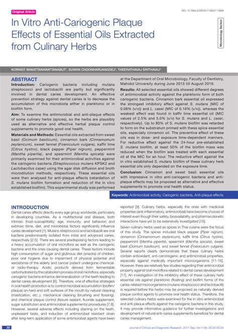 (PDF) In Vitro Anti-Cariogenic Plaque Effects of Essential Oils ...