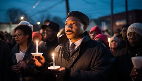 Premium AI Image | candlelight vigil with diverse individuals holding candles and photos of MLK