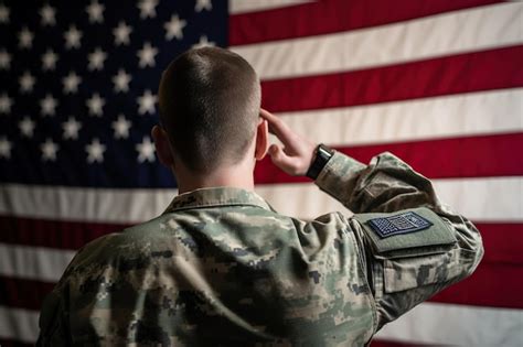 Premium AI Image | An American soldier salutes in front of the American flag