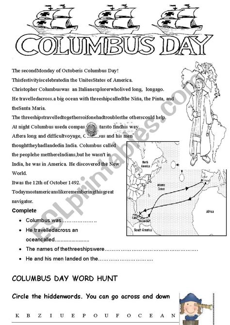 Columbus Day Free Worksheets