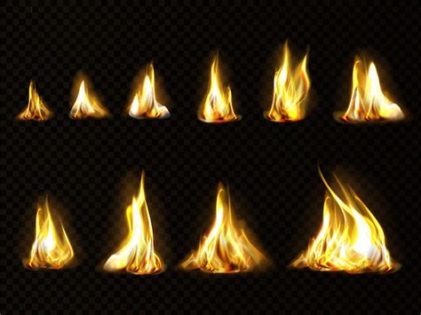 Free Vector | Realistic fire set for animation, flame isolated