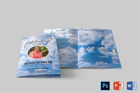 Blue Sky Funeral Program Template | Funeral Program Template Word | Funeral Program bifold ...