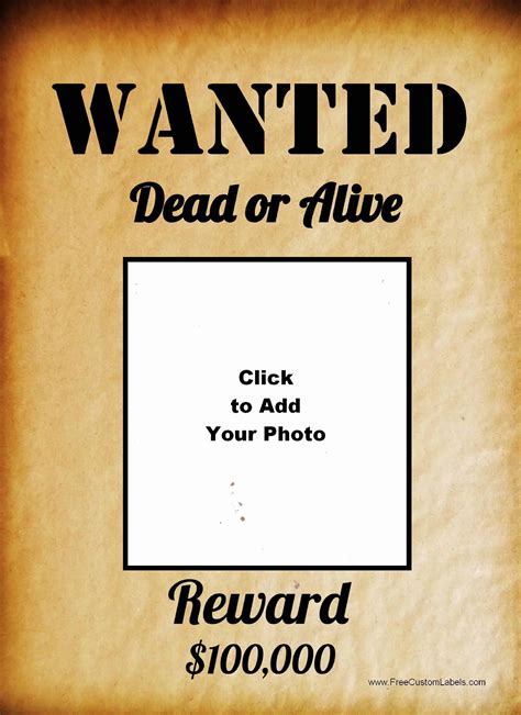 Printable Downloadable Wanted Poster Template