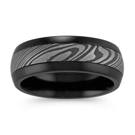 Damascus Steel & Black Zirconium Men Ring (8mm)