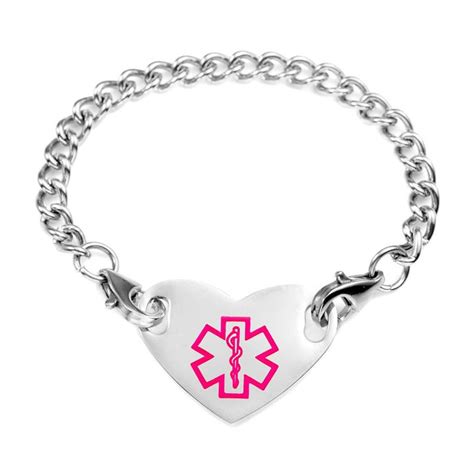 #JA2210 Girls Stainless Steel Pink Heart Medical ID Bracelet - Medical ...