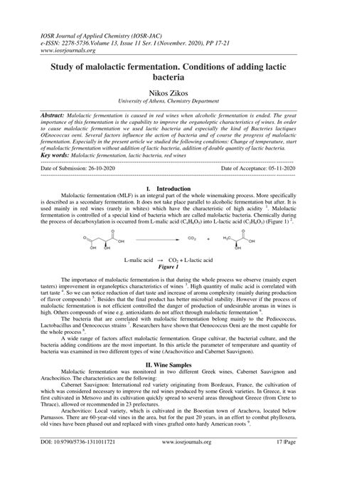 (PDF) Study of malolactic fermentation. Conditions of adding lactic bacteria