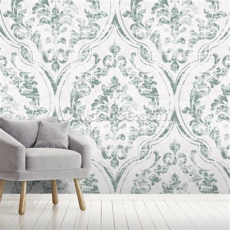 Sage Green Damask Wallpaper | Wallsauce UK