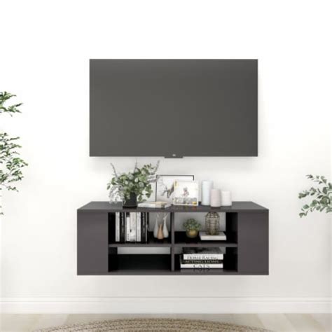 vidaXL Wall-Mounted TV Stand High Gloss Gray 40.2 x13.8 x13.8 ...