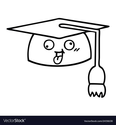 Line drawing cartoon graduation hat Royalty Free Vector