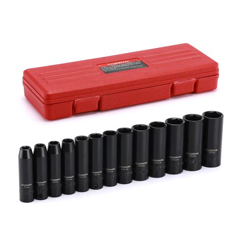 CASOMAM 13 Pieces 3/8-Inch Drive Impact Socket Set, 6-Point, Metric ...