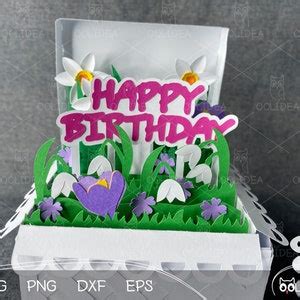 Paper Flower Gift Box SVG Template Happy Birthday & Love You - Etsy