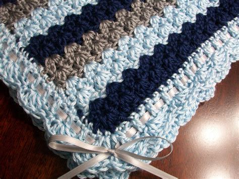 Gray Crochet Baby Blanket Blue Crochet Baby Afghan Navy Blue