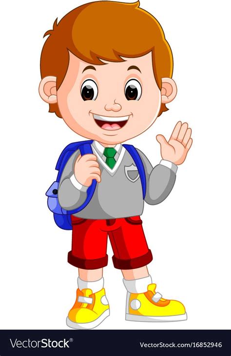 illustration of Cute boy on his way to school. Download a Free Preview or High Quality Adobe ...