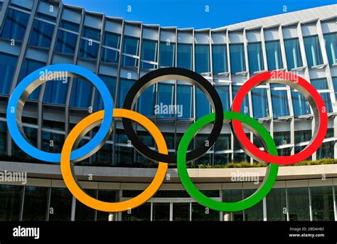 The Olympic rings at the headquarters of the International Olympic ...