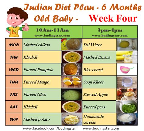 Indian Diet Plan for 6 Months Old Baby- Week 4 | 6 month baby food, Baby food diet, Baby food chart