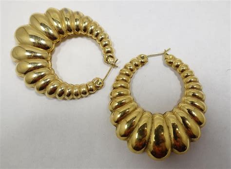 Vintage Signed Monet Pierced Hoop Earrings For Sale at 1stDibs