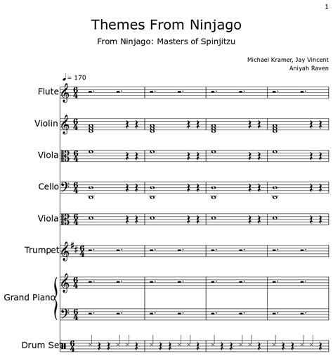 Themes From Ninjago - Sheet music for Flute, Violin, Viola, Cello ...