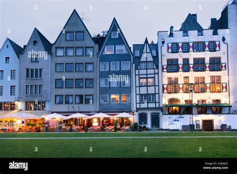 Facades of houses in the traditional German style on the Rhine ...