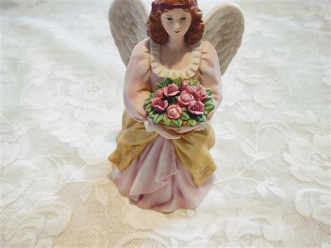 Beautiful Angel Figurine with wings in Pink and Yellow. | Etsy