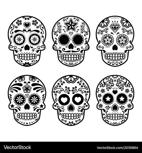 Mexican sugar skull dia de los muertos icons set Vector Image