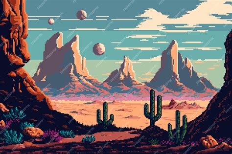 Premium Vector | Generative ai wild west desert landscape with mountains 8Bit pixel art ...
