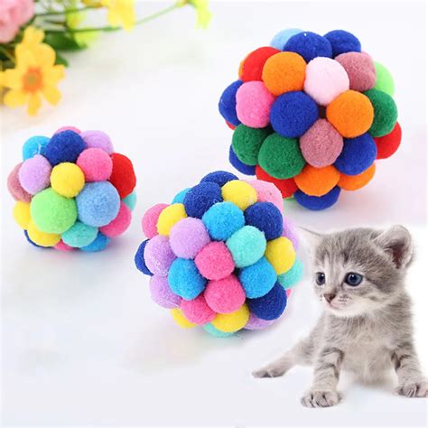 Pet Cat Toy Colorful Handmade Bells Bouncy Ball Built in Catnip ...