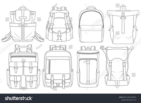 Set Backpack Outline Drawing Vector Set Stock Vector (Royalty Free) 2081769781 | Shutterstock