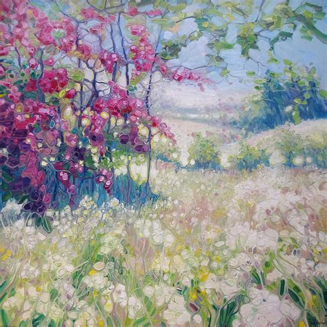 Original Oil Painting - Spring Meadow in Sussex Painting by Gill ...