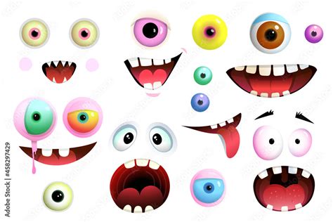 Cartoon cute eyes and mouth of monsters and creatures collection ...