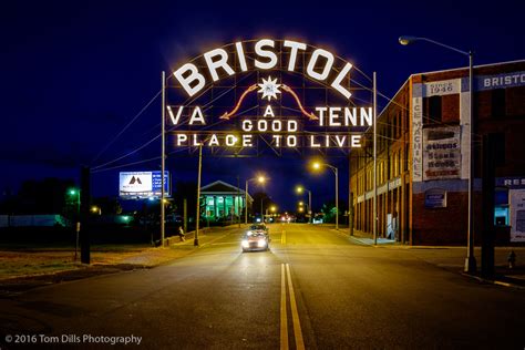 Bristol Sign Recognizing the City of Bristol in both Tennessee and Virginia. The sign spans ...