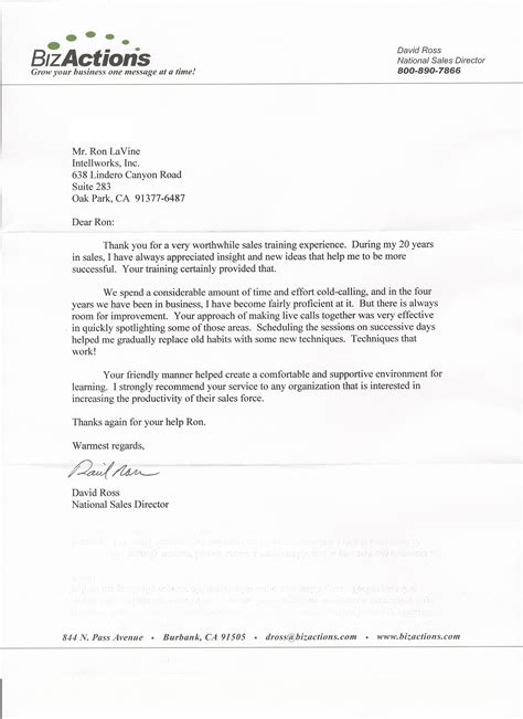 Business Testimonial Letter Examples - Letter Daily References