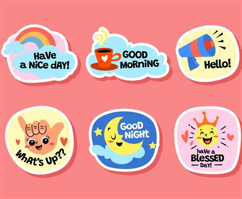 Greetings Chat Stickers Set Vector Art & Graphics | freevector.com