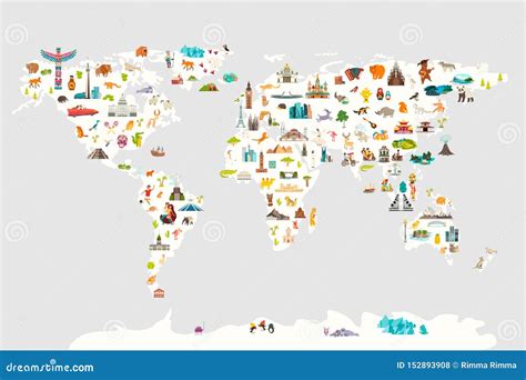 Landmarks World Map Vector Cartoon Illustration Stock Vector - Illustration of card, australia ...