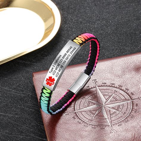 Life Alert ID Bracelet for Women Handmade Nylon Rope Braided Bracelets ...