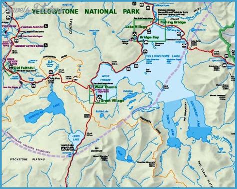 Yellowstone Lake and Mountains Map - TravelsFinders.Com