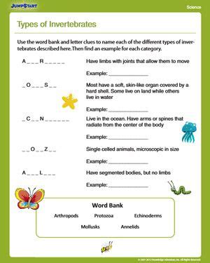 Types of Invertebrates – Free Science Worksheet for 4th Grade | Free science worksheets, Science ...