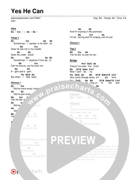 Yes He Can Chords PDF (CAIN) - PraiseCharts