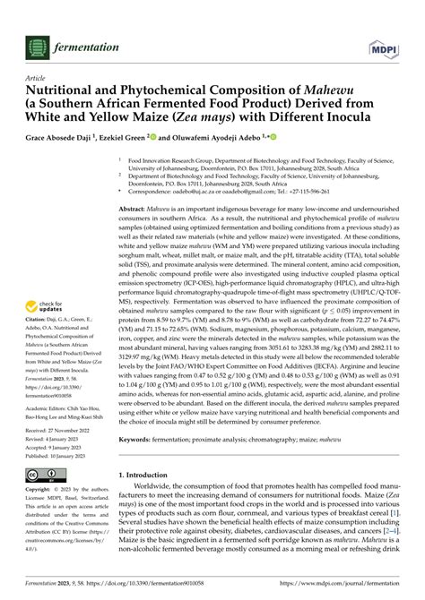 (PDF) Nutritional and Phytochemical Composition of Mahewu (a Southern ...