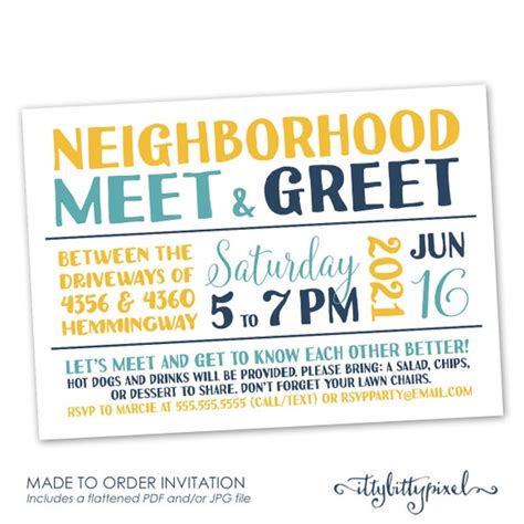 Neighborhood Meet & Greet Invitation Block Party Gathering - Etsy