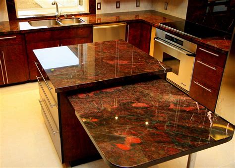 fun tile backsplash | Red granite countertops, Granite countertops, Granite countertops kitchen