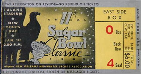 Remember the Rose Bowl: 1945 Sugar Bowl Ticket